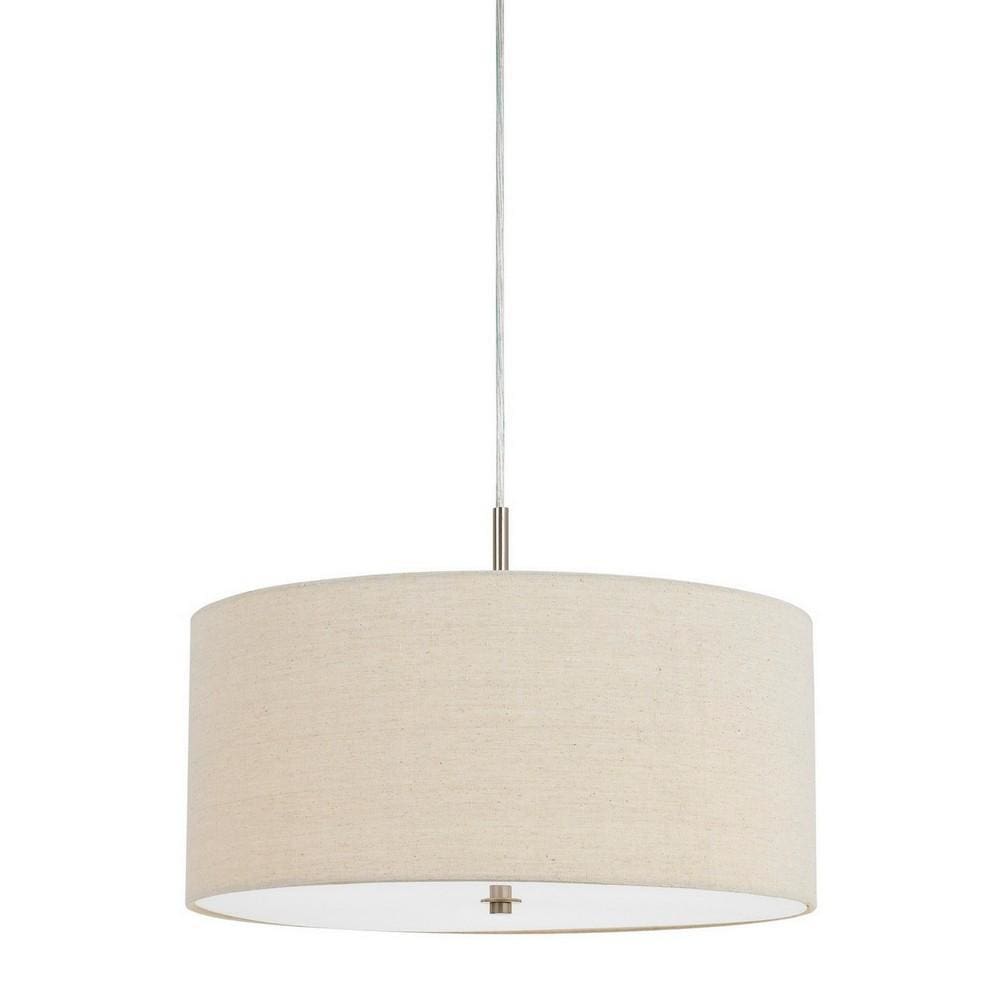 Metal Pendant Lighting with Fabric Circular Drum Shade, Off White By Casagear Home