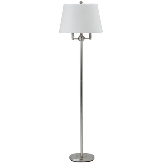 Metal Floor Lamp with Tapered Drum Shade and Stalk Support, Silver By Casagear Home