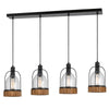 Pendant Fixture | 4 Lantern Glass Shades | Metal Frame | Black & Clear