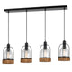 Pendant Fixture | 4 Lantern Glass Shades | Metal Frame | Black & Clear