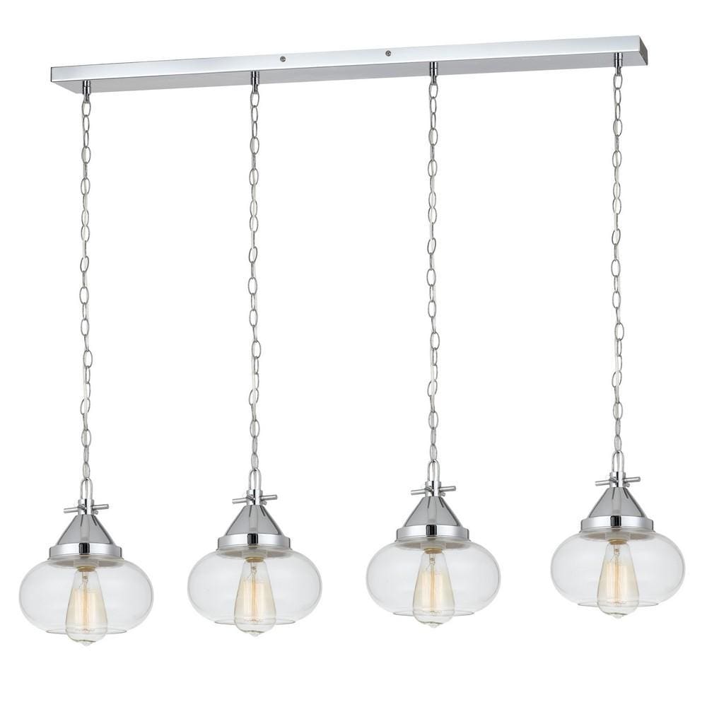 Round Glass Shade Pendant Lighting with Chain Holders, Silver and Clear By Casagear Home