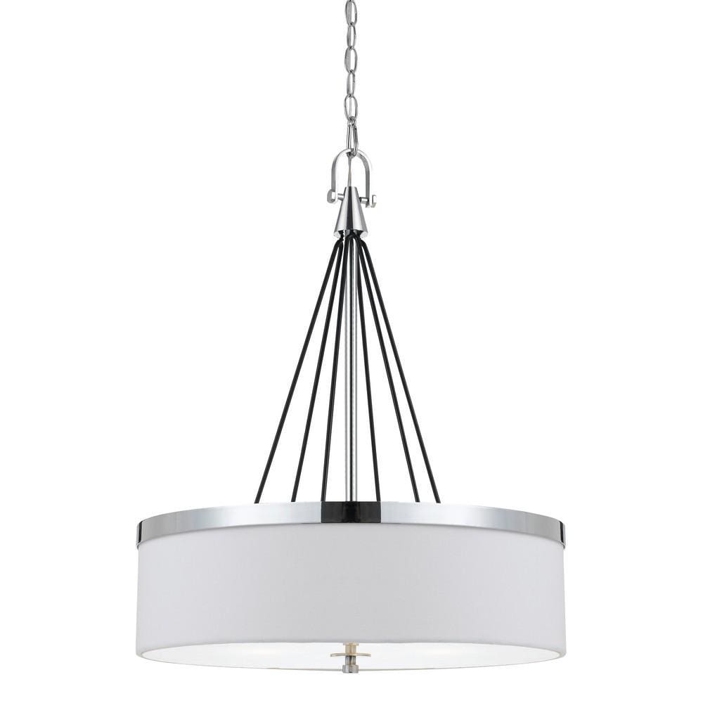 Metal Pendant Fixture with Round Fabric Shade and Chain, White By Casagear Home