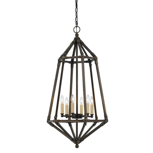 Sculpted Cage Design Metal Pendant Lighting with Chain, Dark Bronze By Casagear Home