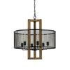 Chandelier | 60W x 6 | Wood Frame | Metal Mesh Shade | Black & Brown
