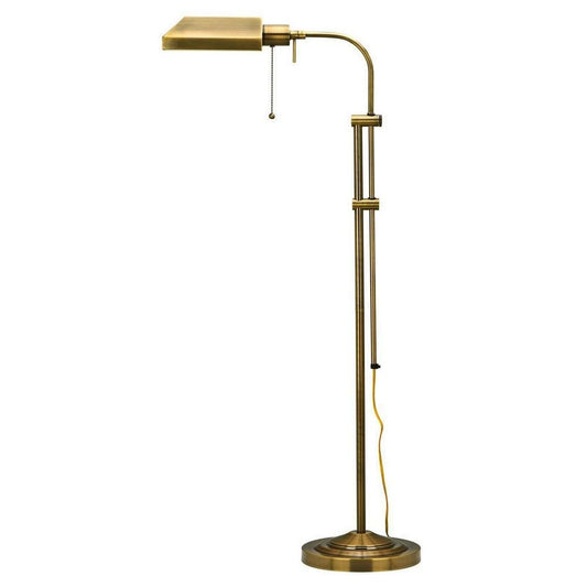Metal Rectangular Floor Lamp with Adjustable Pole, Gold By Casagear Home