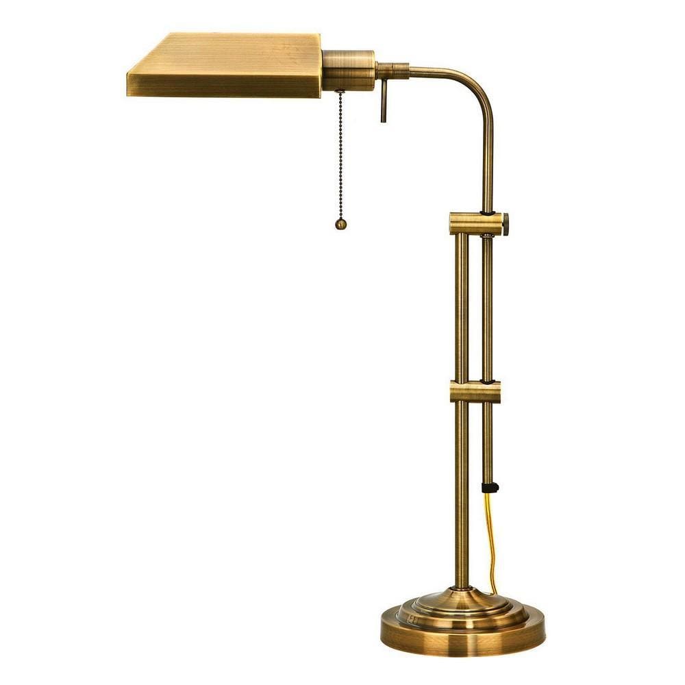 Metal Rectangular Desk Lamp with Adjustable Pole, Gold By Casagear Home