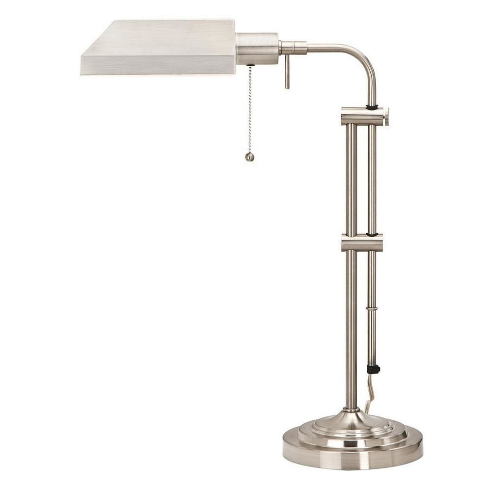 Metal Rectangular Desk Lamp with Adjustable Pole, Silver By Casagear Home