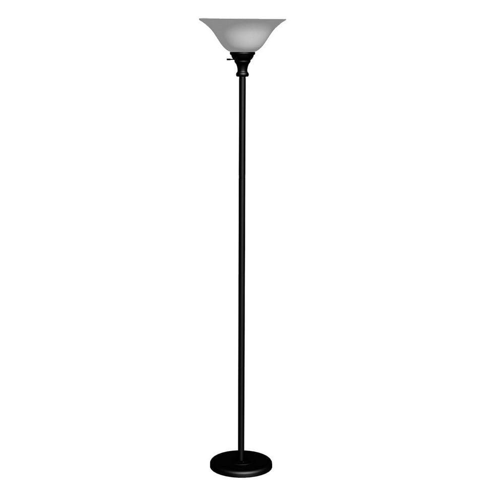 70 Inch Metal 3 Way Torchiere Floor Lamp, Frosted Glass, Black and White By Casagear Home