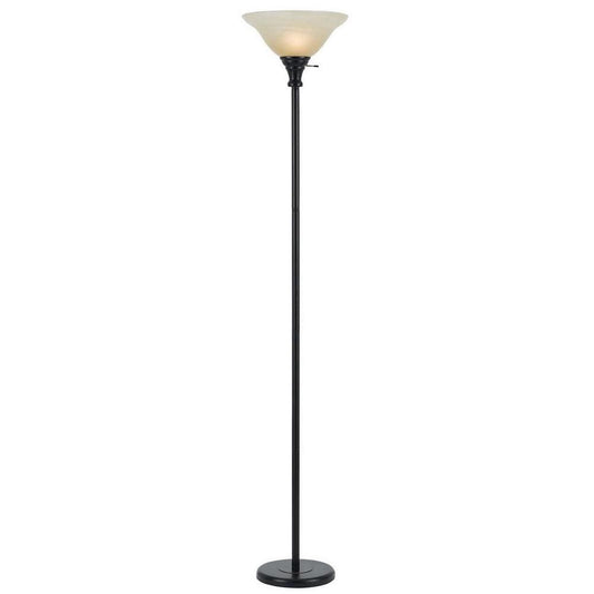 Metal Round 3 Way Torchiere Lamp with Frosted Shade, Dark Bronze and Gold By Casagear Home