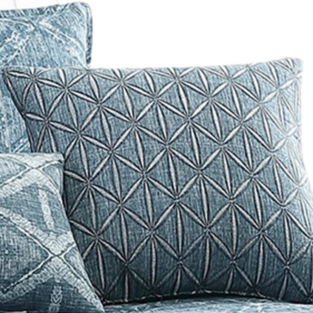 7 Piece King Size Cotton Comforter Set with Geometric Print Blue By Casagear Home BM225143