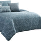 7 Piece Queen Size Cotton Comforter Set with Geometric Print Blue By Casagear Home BM225144