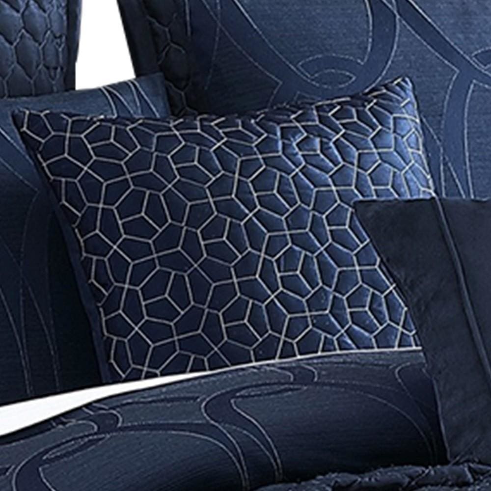 10 Piece Queen Polyester Comforter Set with Geometric Print Dark Blue By Casagear Home BM225146