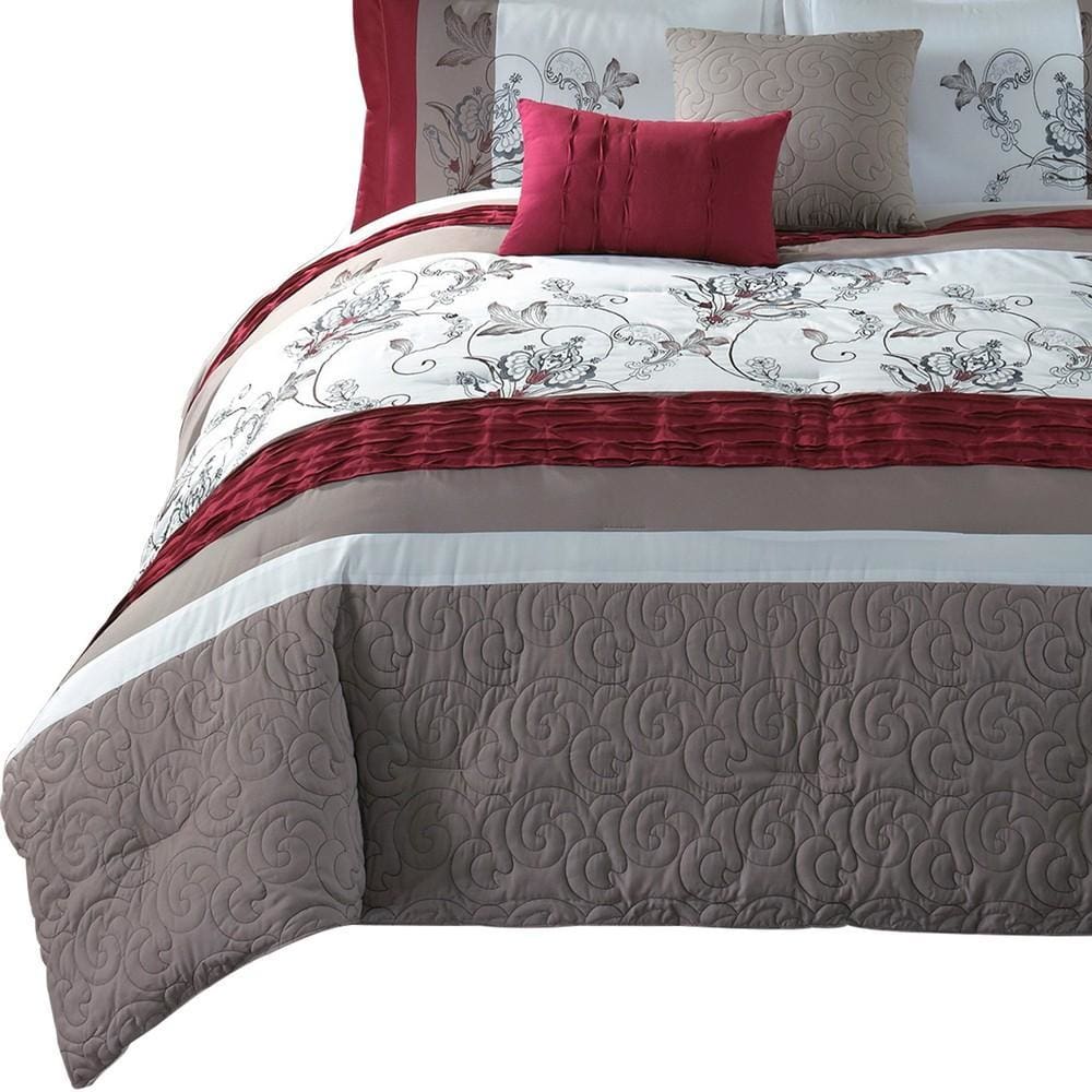8 Piece Queen Polyester Comforter Set with Floral Print Multicolor By Casagear Home BM225148