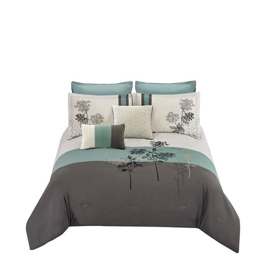 Comforter Set | 8 Piece King | Floral Embroidery | Multicolor