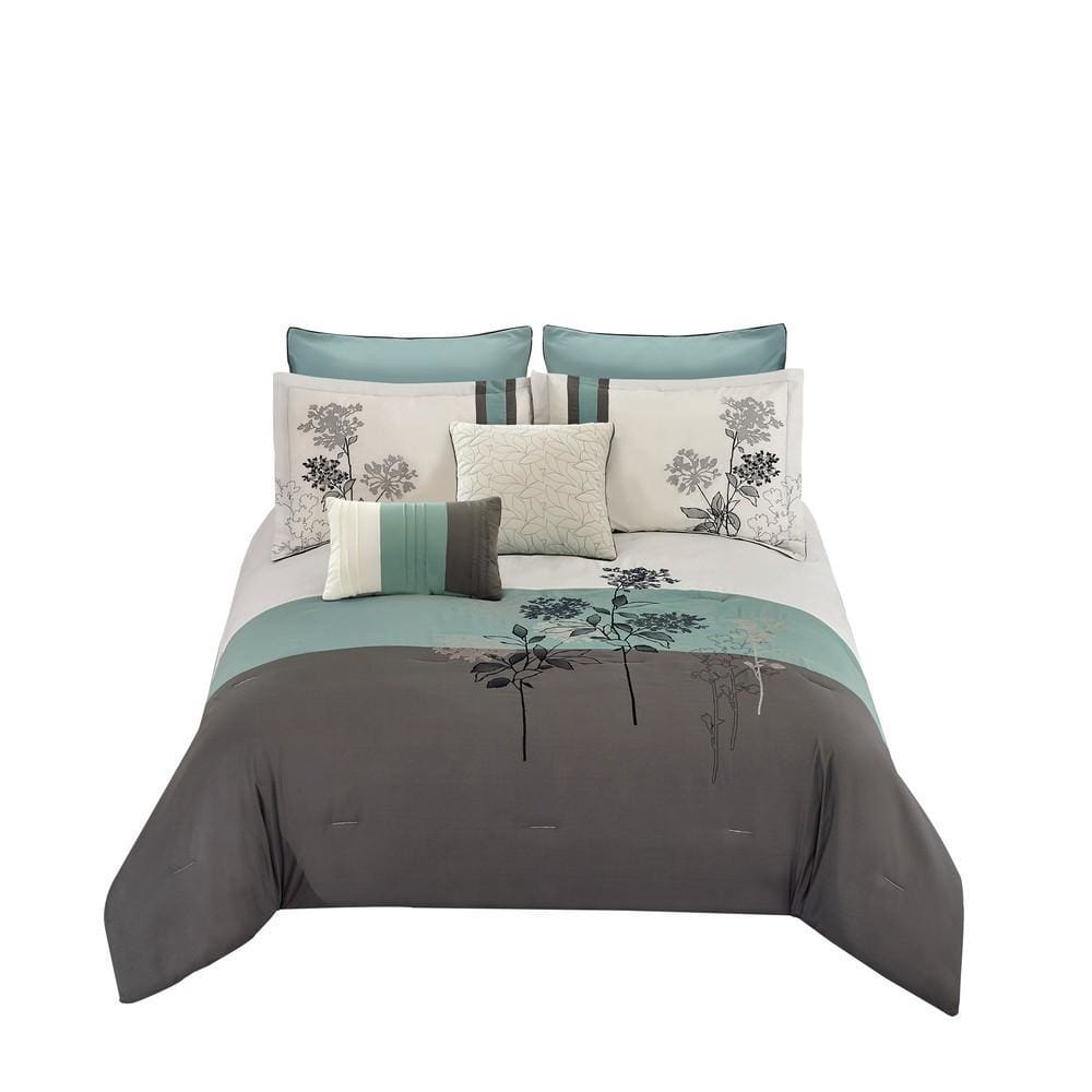 Comforter Set | 8 Piece Queen | Floral Embroidery | Multicolor
