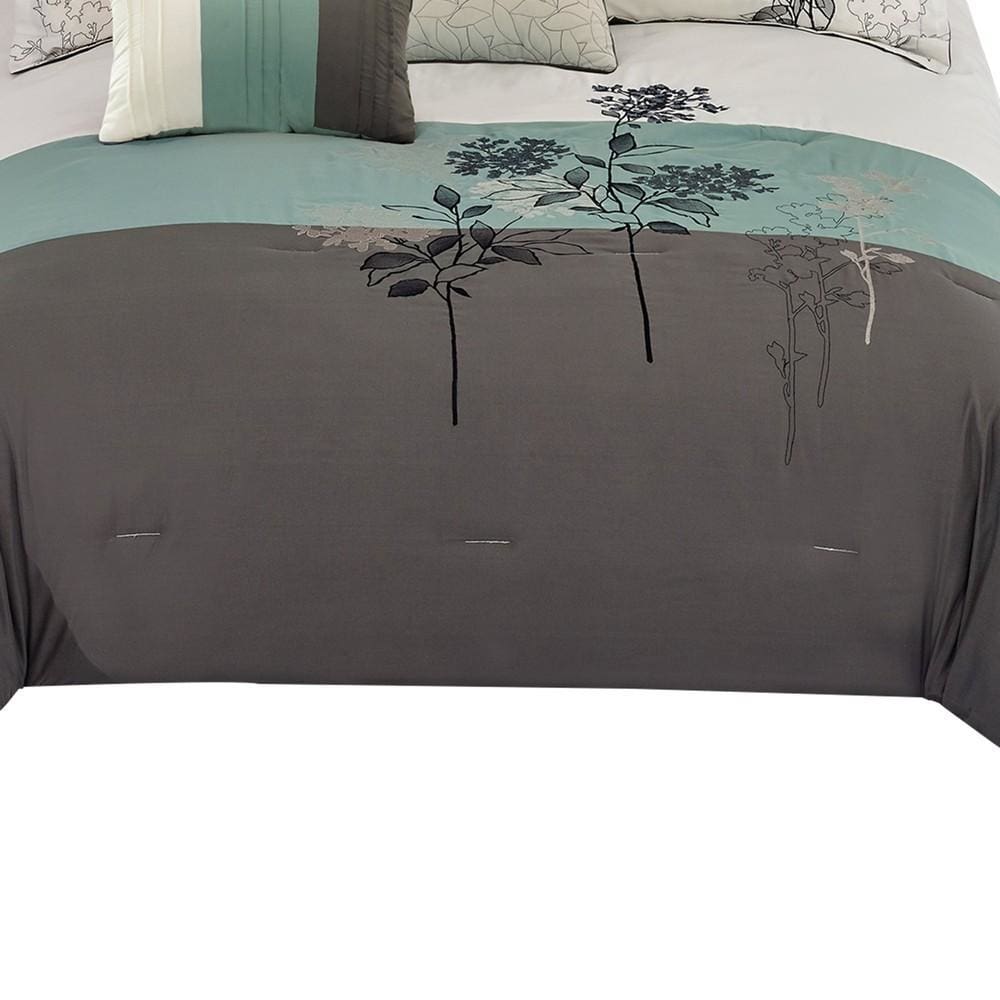 8 Piece Queen Polyester Comforter Set with Floral Embroidery Multicolor By Casagear Home BM225152