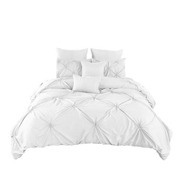 8 Piece King Polyester Comforter Set with Diamond Tufting, White By Casagear Home
