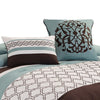Quatrefoil King Size 8 Piece Fabric Comforter Set Brown and Blue By Casagear Home BM225203