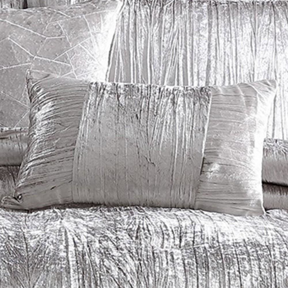 King Size 7 Piece Fabric Comforter Set with Crinkle Texture Silver By Casagear Home BM225205