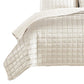 3 Piece King Size Coverlet Set with Stitched Square Pattern Cream By Casagear Home BM225233