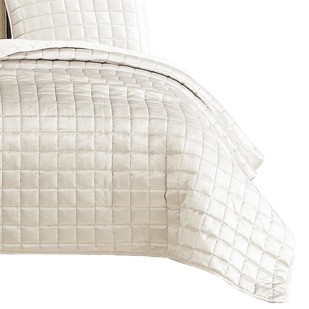 3 Piece King Size Coverlet Set with Stitched Square Pattern Cream By Casagear Home BM225233