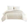 3 Piece King Size Coverlet Set with Stitched Square Pattern, Cream By Casagear Home