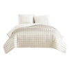 Coverlet Set | 3 Piece Queen | Stitched Square Pattern | Cream