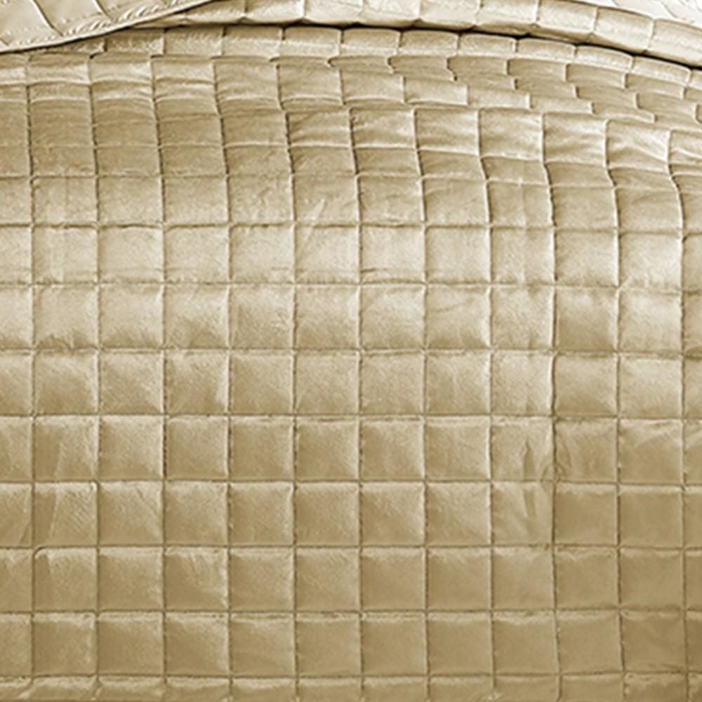 3 Piece King Size Coverlet Set with Stitched Square Pattern Gold By Casagear Home BM225235