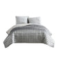3 Piece Queen Size Coverlet Set with Stitched Square Pattern, Silver By Casagear Home