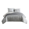 3 Piece Queen Size Coverlet Set with Stitched Square Pattern, Silver By Casagear Home