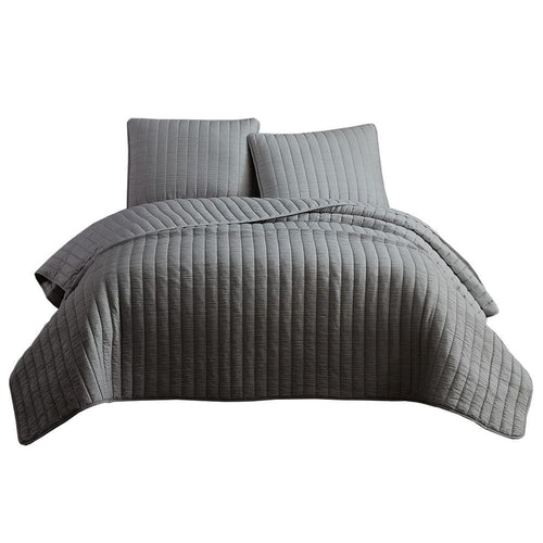 Coverlet Set | 3 Piece King | Crinkle Stitch | Gray