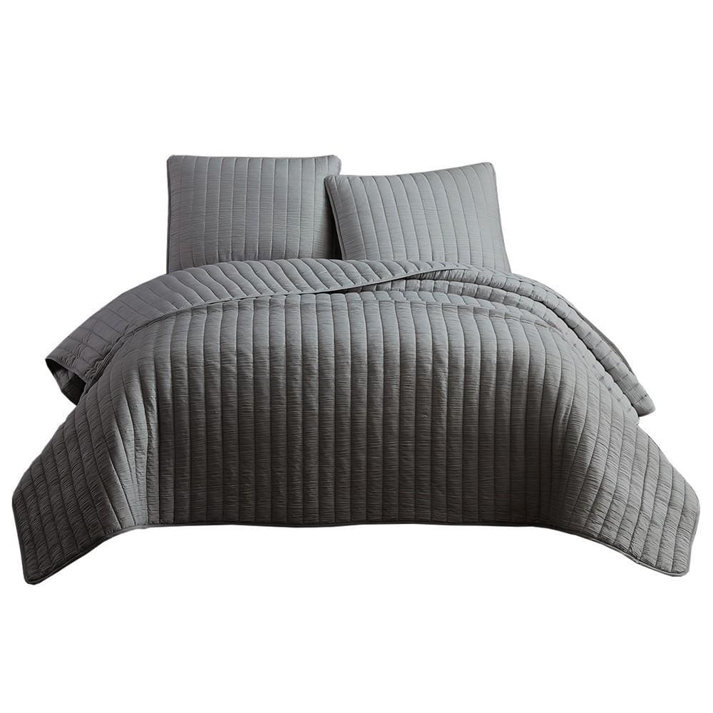 Coverlet Set | 3 Piece Queen | Crinkle Stitch | Gray
