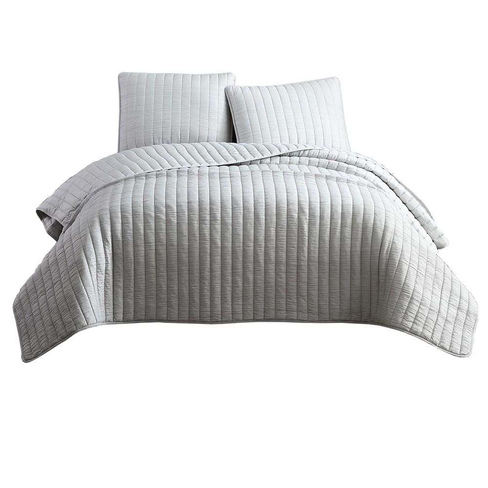 Coverlet Set | 3 Piece Queen | Crinkle Stitch | Light Gray