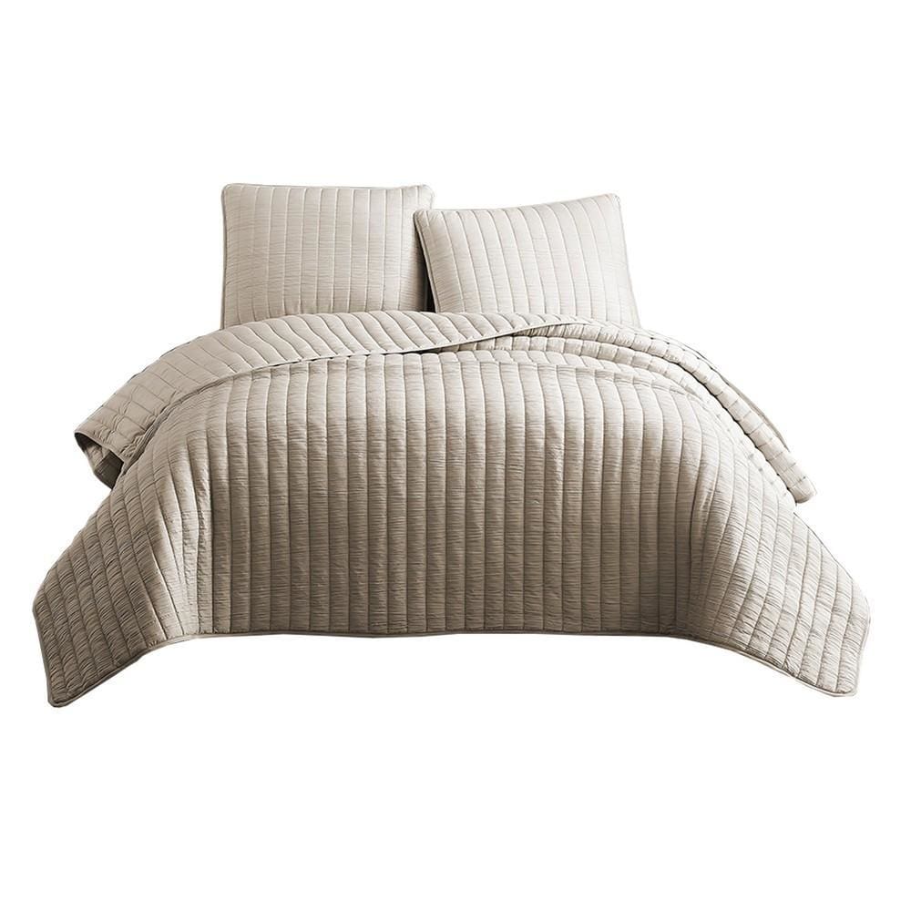 Coverlet Set | 3 Piece King | Crinkle Stitch | Brown