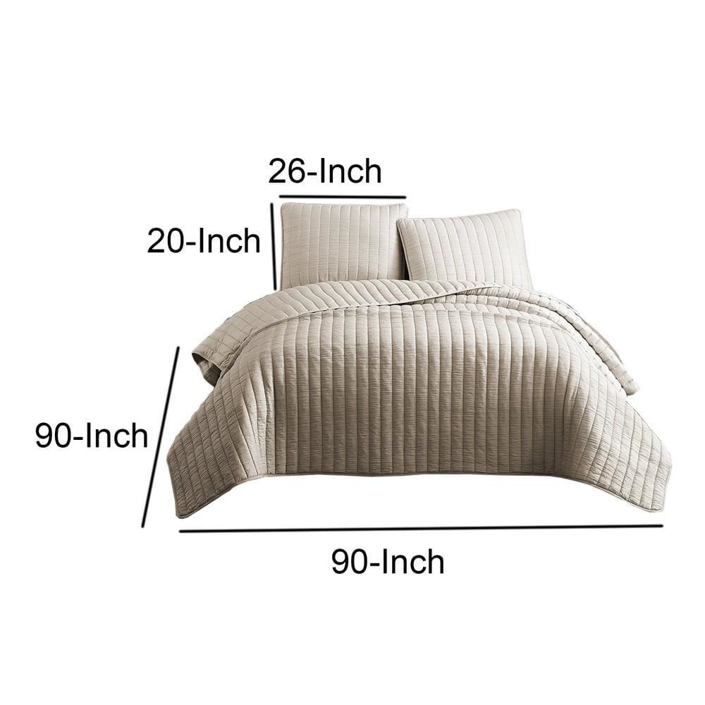 3 Piece Crinkle Queen Size Coverlet Set with Vertical Stitching Pink By Casagear Home BM225252