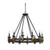 Chandelier | 12 Bulb | Round Metal | Candle Lights | Black & Wood