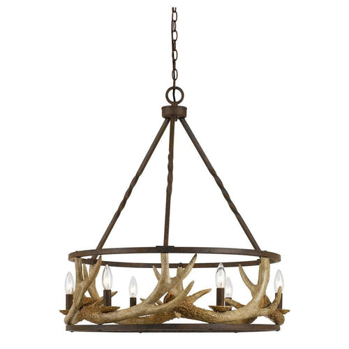 Chandelier | 6 Bulb | Metal Frame | Antler Design | Bronze & Gold