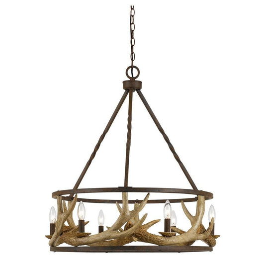 Chandelier | 6 Bulb | Metal Frame | Antler Design | Bronze & Gold