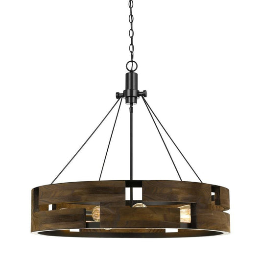 Chandelier | 9 Bulb | Wood Frame | Geometric Cutouts | Brown
