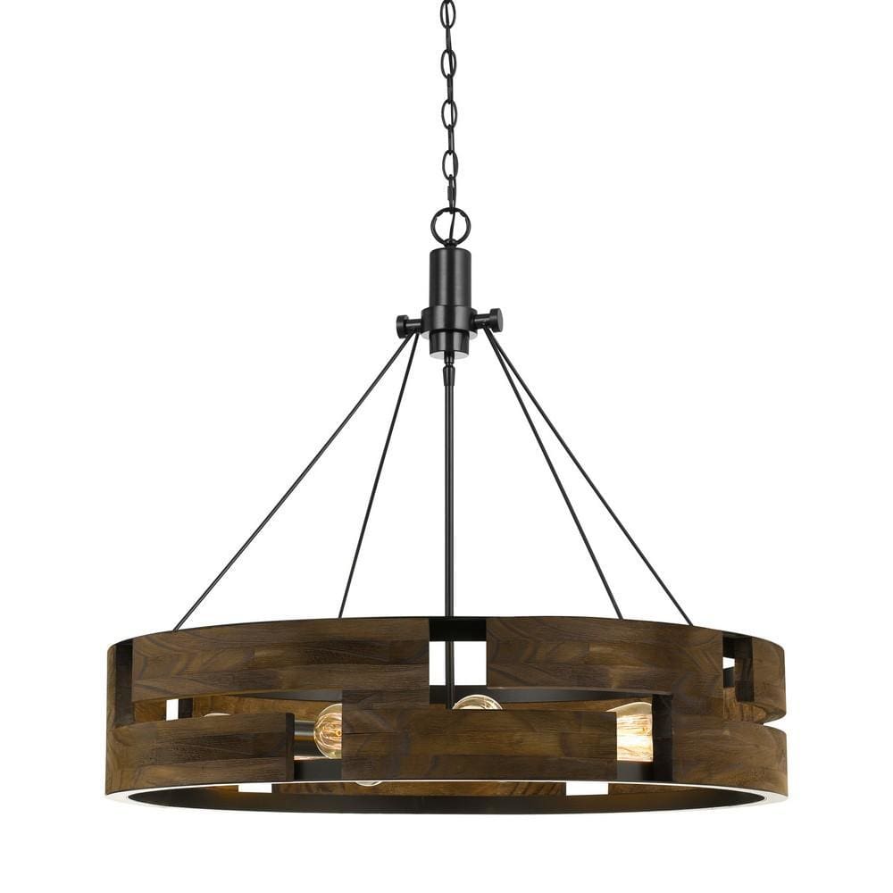 Chandelier | 9 Bulb | Wood Frame | Geometric Cutouts | Brown