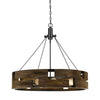 9 Bulb Round Wooden Frame Chandelier with Geometric Cut Out Design, Brown By Casagear Home