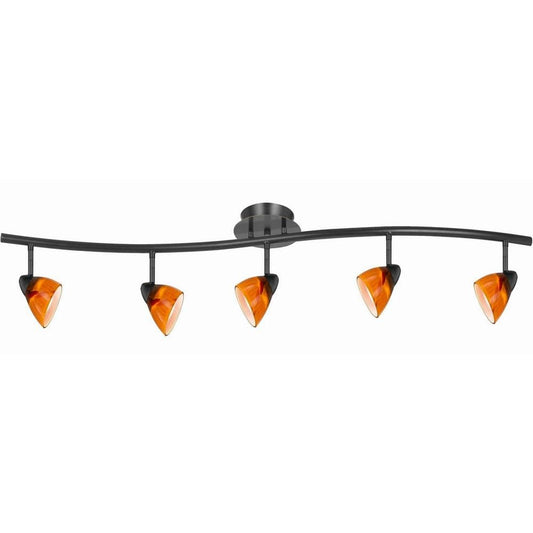5 Light 120V Metal Track Light Fixture with Glass Shade, Black and Orange By Casagear Home