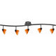 Track Fixture | 5 Light | Glass Shade | Black & Orange