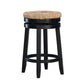 Wooden Counter Stool with Round Rattan Padded Seat, Black and Brown By Casagear Home