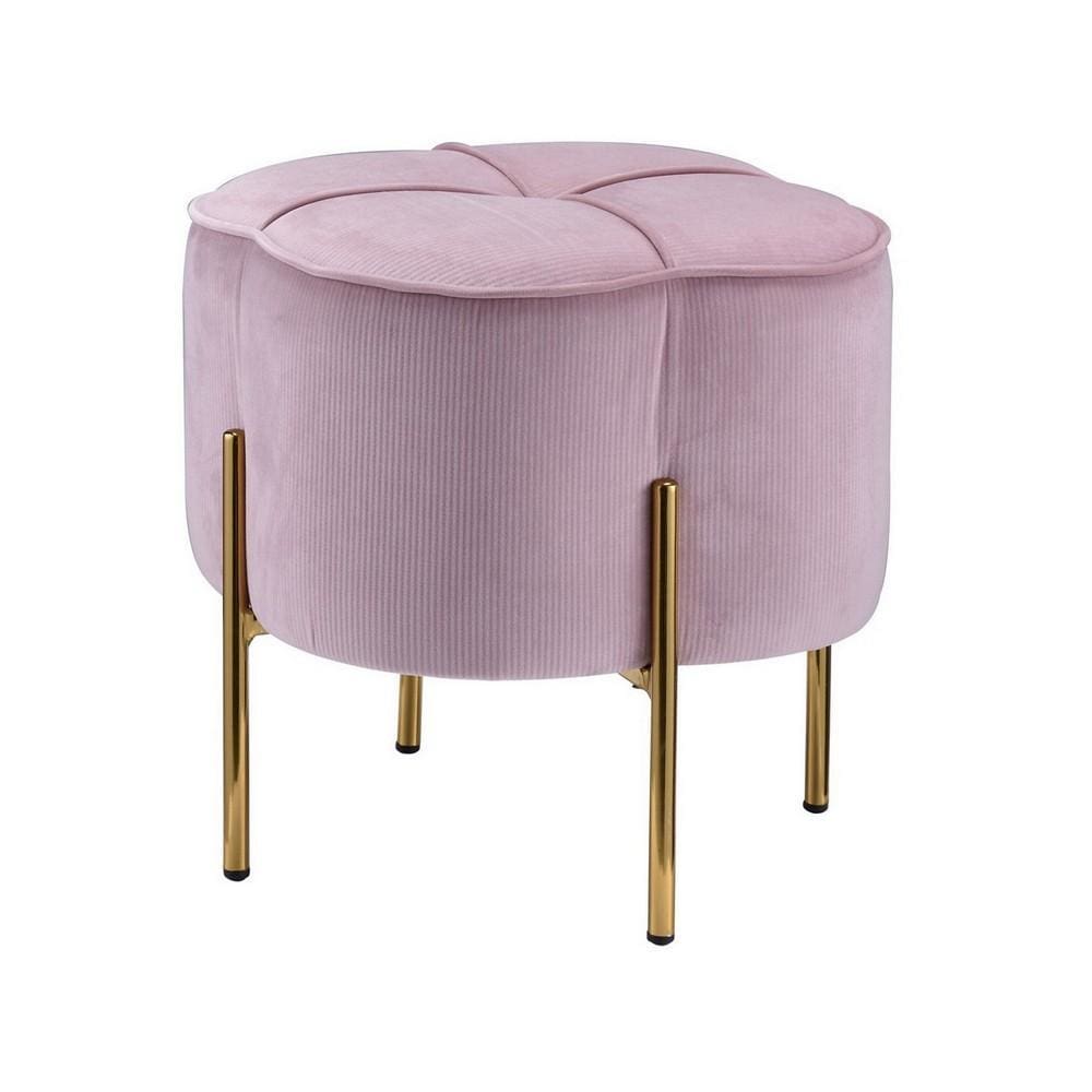 16" Tufted Fabric Ottoman with Straight Legs, Pink and Gold By Casagear Home