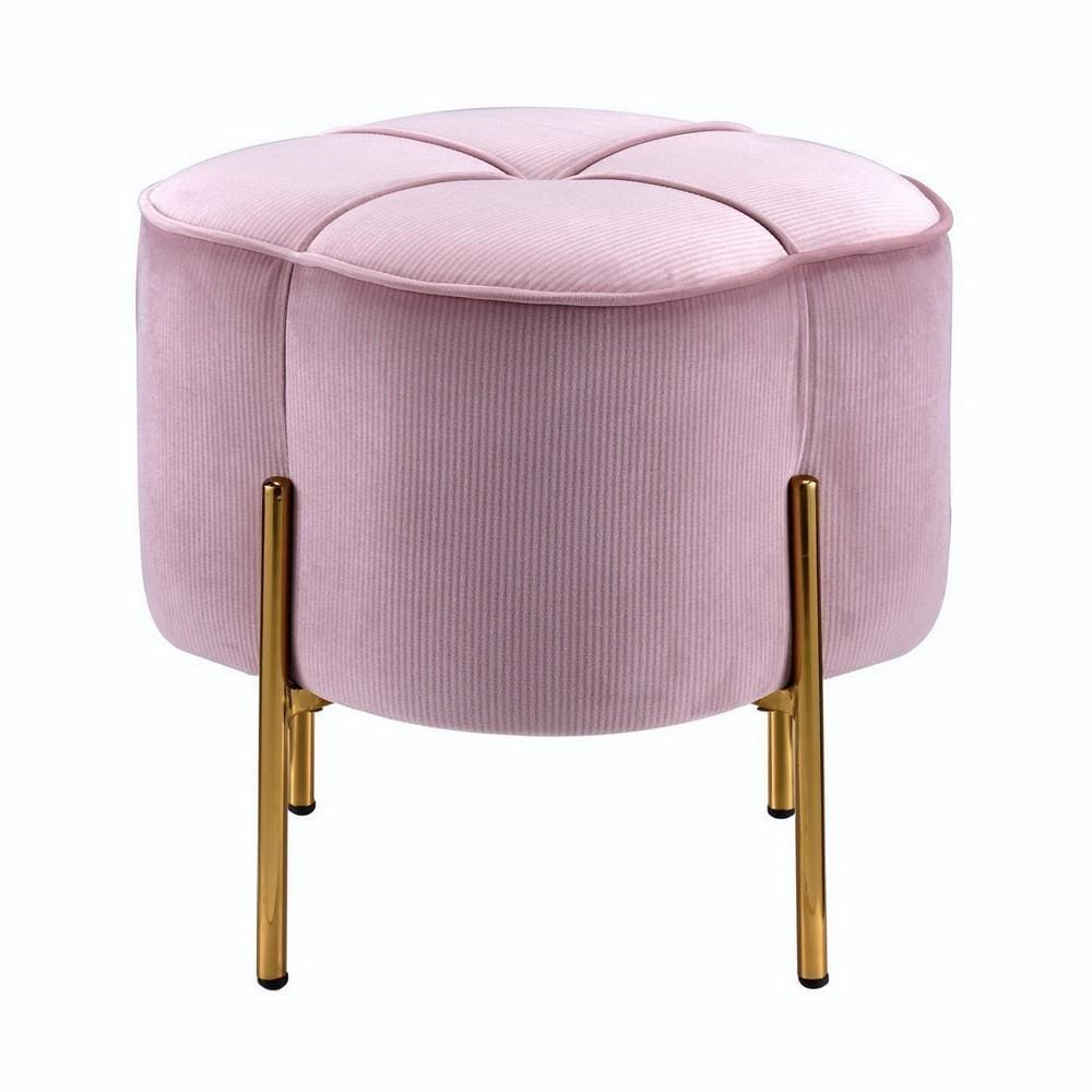 16 Tufted Fabric Ottoman with Straight Legs Pink and Gold By Casagear Home BM225682