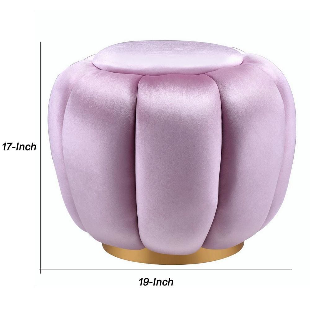 17 Tufted Round Ottoman with Metal Base Pink and Gold By Casagear Home BM225685