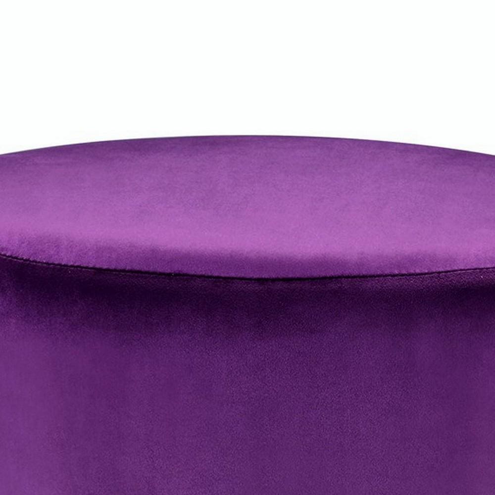 16 Fabric Upholstered Round Ottoman with Fringes Purple By Casagear Home BM225687