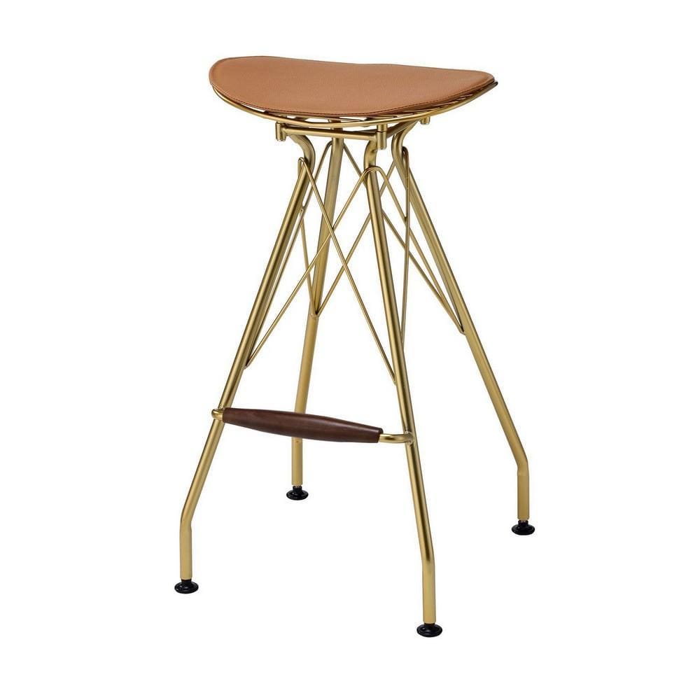 30 Inch Metal Backless Barstool with Braces, Set of 2, Gold By Casagear Home