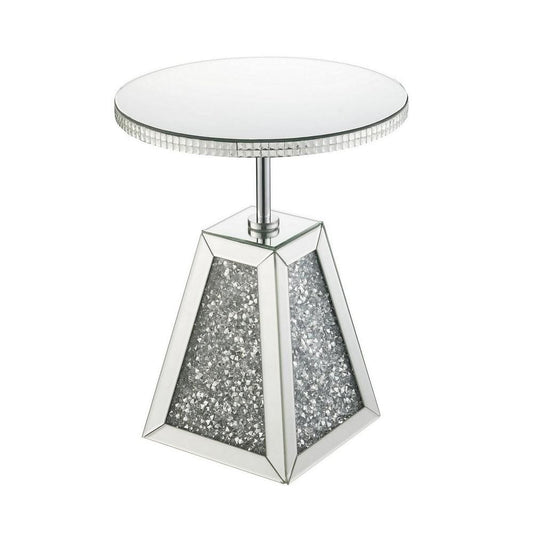 Accent Table | Round Mirrored Top | Pedestal Base | Silver